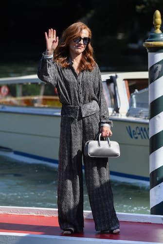 VENICE, ITALY - SEPTEMBER 02: Isabelle Huppert is seen arriving at the 78th Venice International Film Festival on September 02, 2021 in Venice, Italy. (Photo by Stephane Cardinale - Corbis/Corbis via Getty Images)