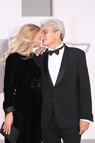 VENICE, ITALY - SEPTEMBER 07:  Ippolita Di Majo and Director Mario Martone attend the red carpet of the movie "Qui Rido Io" during the 78th Venice International Film Festival on September 07, 2021 in Venice, Italy. (Photo by Daniele Venturelli/WireImage)