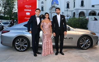 VENICE, ITALY - SEPTEMBER 08: Franz Rogowski, Aurora Giovinazzo and Pietro Castellitto arrive on the red carpet ahead of the "Freaks Out" screening during the 78th Venice Film Festival on September 08, 2021 in Venice, Italy. (Photo by Pascal Le Segretain/Getty Images for Lexus)