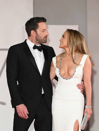 VENICE, ITALY - SEPTEMBER 10: Ben Affleck and Jennifer Lopez attend the red carpet of the movie "The Last Duel" during the 78th Venice International Film Festival on September 10, 2021 in Venice, Italy. (Photo by Daniele Venturelli/WireImage)