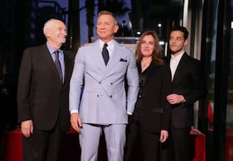 HOLLYWOOD, CALIFORNIA - OCTOBER 06: (L-R) Michael G. Wilson, Daniel Craig, Barbara Broccoli, and Rami Malek attend the Hollywood Walk of Fame Star Ceremony for Daniel Craig on October 06, 2021 in Hollywood, California. (Photo by Rich Fury/Getty Images)