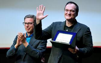 US director Quentin Tarantino (R) receives the Lifetime Achievement Award at the 16th annual Rome International Film Festival, in Rome, Italy, 19 October 2021. The film festival runs from 14 to 24 October. ANSA/ETTORE FERRARI 