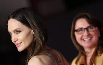 ROME, ITALY - OCTOBER 24: Angelina Jolie and Victoria Alonso attend the red carpet of the movie "Eternals" during the 16th Rome Film Fest 2021 on October 24, 2021 in Rome, Italy. (Photo by Vittorio Zunino Celotto/Getty Images for RFF)