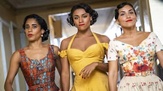 (L-R): Ilda Mason as Luz, Ariana DeBose as Anita, and Ana Isabelle as Rosalia in 20th Century Studios' WEST SIDE STORY. Photo by Niko Tavernise. © 2021 20th Century Studios. All Rights Reserved.
