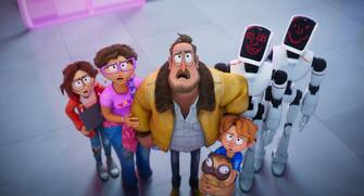 THE MITCHELLS VS.  THE MACHINES - (LR) Abbi Jacobson as "Katie Mitchell", Maya Rudolph as "Linda Mitchell", Danny McBride as "Rick Mitchell", Doug the Pug as "Monchi", Mike Rianda as "Aaron Mitchell", Fred Armisen as " Deborahbot 5000 "and Beck Bennett as" Eric ".  Cr: © 2021 SPAI.  All Rights Reserved.