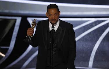 epa09854875 US actor Will Smith reacts as he speaks after winning the Oscar for Best Actor for 'King Richard' during the 94th annual Academy Awards ceremony at the Dolby Theatre in Hollywood, Los Angeles, California, USA, 27 March 2022. The Oscars are presented for outstanding individual or collective efforts in filmmaking in 24 categories.  EPA/ETIENNE LAURENT