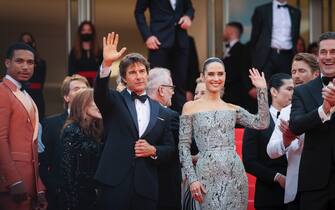CANNES, FRANCE - MAY 18: Tom Cruise and Jennifer Connelly attend the screening of "Top Gun: Maverick" during the 75th annual Cannes film festival at Palais des Festivals on May 18, 2022 in Cannes, France. (Photo by Mike Marsland/WireImage)