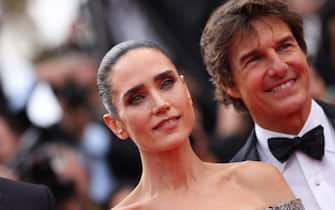 CANNES, FRANCE - MAY 18: Jennifer Connelly and Tom Cruise attend the screening of "Top Gun: Maverick" during the 75th annual Cannes film festival at Palais des Festivals on May 18, 2022 in Cannes, France. (Photo by Vittorio Zunino Celotto/Getty Images)