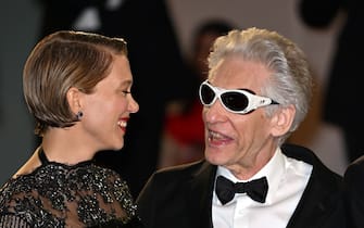 CANNES, FRANCE - MAY 23: French actress Lea Seydoux (L) and Canadian film director David Cronenberg arrive for the screening of the film âCrimes Of the Futureâ at the 75th annual Cannes Film Festival in Cannes, France on May 23, 2022. (Photo by Mustafa Yalcin/Anadolu Agency via Getty Images)