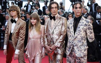 ( From L) Maneskin rock group members Thomas Raggi, VictoriaDe Angelis, Damiano David and Ethan Torchio arrive for the screening of the film "Elvis" during the 75th edition of the Cannes Film Festival in Cannes, southern France, on May 25, 2022. (Photo by Valery HACHE / AFP) (Photo by VALERY HACHE/AFP via Getty Images)