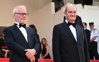 Cannes Film Festival director Thierry Fremaux (L) and President of the Cannes Film Festival Pierre Lescure arrive for the screening of the film "Mother And Son (Un Petit Frere)" during the 75th edition of the Cannes Film Festival in Cannes, southern France, on May 27, 2022. (Photo by CHRISTOPHE SIMON / AFP) (Photo by CHRISTOPHE SIMON/AFP via Getty Images)