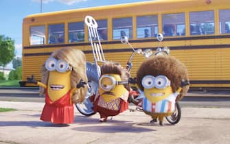 (from left) Minions Kevin, Stuart and Bob in Illumination's Minions: The Rise of Gru, directed by Kyle Balda.