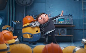 (from left) Minion Otto and Gru (Steve Carell) in Illumination's Minions: The Rise of Gru, directed by Kyle Balda.