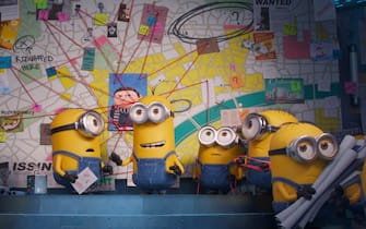 (from left) Minions Stuart, Kevin, Bob and Otto in Illumination's Minions: The Rise of Gru, directed by Kyle Balda.