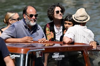 (L-R) US actress Chloe Sevigny, Italian director Luca Guadagnino, US actor Timothee Chalamet, Canadian actress Taylor Russell and US actor Mark Rylance arrives at the Lido Beach for the Venice International Film Festival, in Venice, Italy, 02 September 2022. The 79th edition of the Venice Film Festival runs from 31 August to 10 September 2022.   ANSA/ETTORE FERRARI 