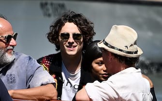 (L-R) Italian director Luca Guadagnino, US actor Timothee Chalamet, US actress Taylor Russell and US actor Mark Rylance arrives at the Lido Beach for the Venice International Film Festival, in Venice, Italy, 02 September 2022. The 79th edition of the Venice Film Festival runs from 31 August to 10 September 2022.   ANSA/ETTORE FERRARI 







