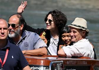 (L-R) Italian director Luca Guadagnino, US actor Timothee Chalamet, US actress Taylor Russell and US actor Mark Rylance arrives at the Lido Beach for the Venice International Film Festival, in Venice, Italy, 02 September 2022. The 79th edition of the Venice Film Festival runs from 31 August to 10 September 2022.   ANSA/ETTORE FERRARI 