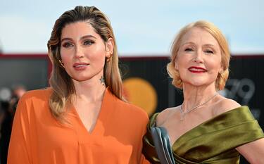 US actresses Patricia Clarkson (R) and Trace Lysette (L) arrive for the premiere of 'Monica' during the 79th Venice Film Festival in Venice, Italy, 03 September 2022. The movie is presented in official competition 'Venezia 79' at the festival running from 31 August to 10 September 2022.  ANSA/ETTORE FERRARI





