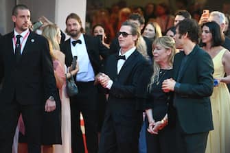 VENICE, ITALY - SEPTEMBER 08: Brad Pitt, Dede Gardner and Jeremy Kleiner attend the "Blonde" red carpet at the 79th Venice International Film Festival on September 08, 2022 in Venice, Italy. (Photo by Kate Green/Getty Images)