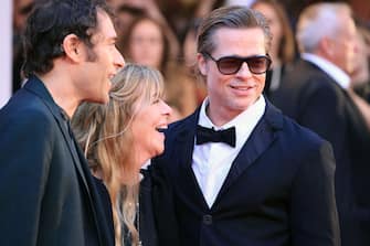 VENICE, ITALY - SEPTEMBER 08: Jeremy Kleiner, Dede Gardner and Brad Pitt attend the Netflix Film "Blonde" red carpet at the 79th Venice International Film Festival on September 08, 2022 in Venice, Italy. (Photo by Andreas Rentz/Getty Images for Netflix)