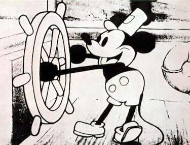 Steamboat Willie, lobbycard, Mickey Mouse, 1928. (Photo by LMPC via Getty Images)