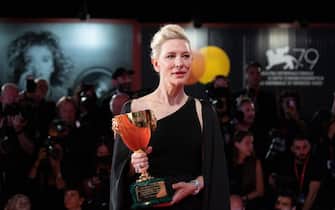 Cate Blanchett poses with the Coppa Volpi for Best Actress for "Tar" during the award winners photocall at the 79th Venice International Film Festival on September 10, 2022 in Venice, Italy. Â©Photo: Cinzia Camela.