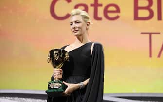 Cate Blanchett receives the Coppa Volpi for Best Actress for "Tar" during the closing ceremony of the 79th Venice International Film Festival on September 10, 2022 in Venice, Italy. Photo by Marco Piovanotto/IPA