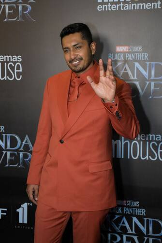 LAGOS, NIGERIA - NOVEMBER 06: Tenoch Huerta poses on arrival for "Black Panther: Wakanda Forever" African Premiere, at Filmhouse Cinemas IMAX Lekki on November 06, 2022 in Lagos, Nigeria. (Photo by Emmanuel Obianke/Getty Images)