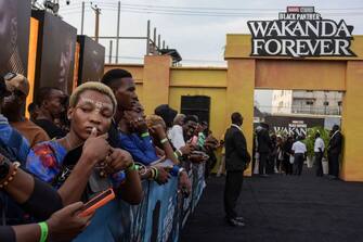 Fans wait along the red carpet before the African premiere of the film 