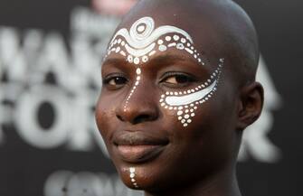 A fan wears paint on their face as they attend the African premiere of the film 