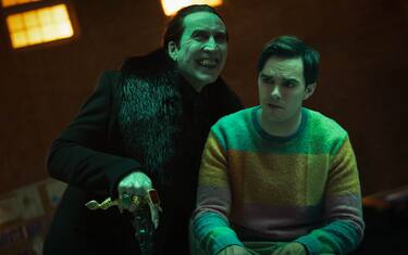 (from left) Dracula (Nicolas Cage) and Renfield (Nicholas Hoult) in Renfield, directed by Chris McKay.