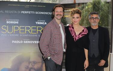 Roma, photocall film "Supereroi". Nella foto: Jasmine, Alessandro Borghi, Paolo Genovese