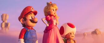 (from left) Mario (Chris Pratt), Princess Peach (Anya Taylor-Joy) and Toad (Keegan-Michael Key) in Nintendo and Illumination's The Super Mario Bros. Movie, directed by Aaron Horvath and Michael Jelenic. 