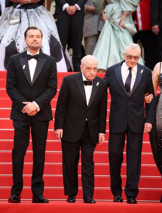 CANNES, FRANCE - MAY 20: Leonardo DiCaprio, Director Martin Scorsese and Robert De Niro attend the "Killers Of The Flower Moon" red carpet during the 76th annual Cannes film festival at Palais des Festivals on May 20, 2023 in Cannes, France. (Photo by Daniele Venturelli/WireImage)