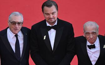 (From L) US actor Robert De Niro, US actor Leonardo DiCaprio and US director Martin Scorsese arrive for the screening of the film "Killers of the Flower Moon" during the 76th edition of the Cannes Film Festival in Cannes, southern France, on May 20, 2023. (Photo by Antonin THUILLIER / AFP) (Photo by ANTONIN THUILLIER/AFP via Getty Images)