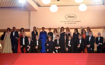 CANNES, FRANCE - MAY 24: Cast and crew of the movie attend the "Il Sol Dell'Avvenire (A Brighter Tomorrow)" red carpet during the 76th annual Cannes film festival at Palais des Festivals on May 24, 2023 in Cannes, France. (Photo by Kristy Sparow/Getty Images)