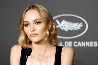 CANNES, FRANCE - MAY 23: Lily-Rose Depp attends the "The Idol" Press Conference  press conference at the 76th annual Cannes film festival at Palais des Festivals on May 23, 2023 in Cannes, France. (Photo by Sebastien Nogier/Pool/Getty Images)