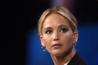 NEW YORK, NY - SEPTEMBER 25:  Actor and Board Member of RepresentUs Jennifer Lawrence speaks onstage during the 2018 Concordia Annual Summit - Day 2 at Grand Hyatt New York on September 25, 2018 in New York City.  (Photo by Riccardo Savi/Getty Images for Concordia Summit)
