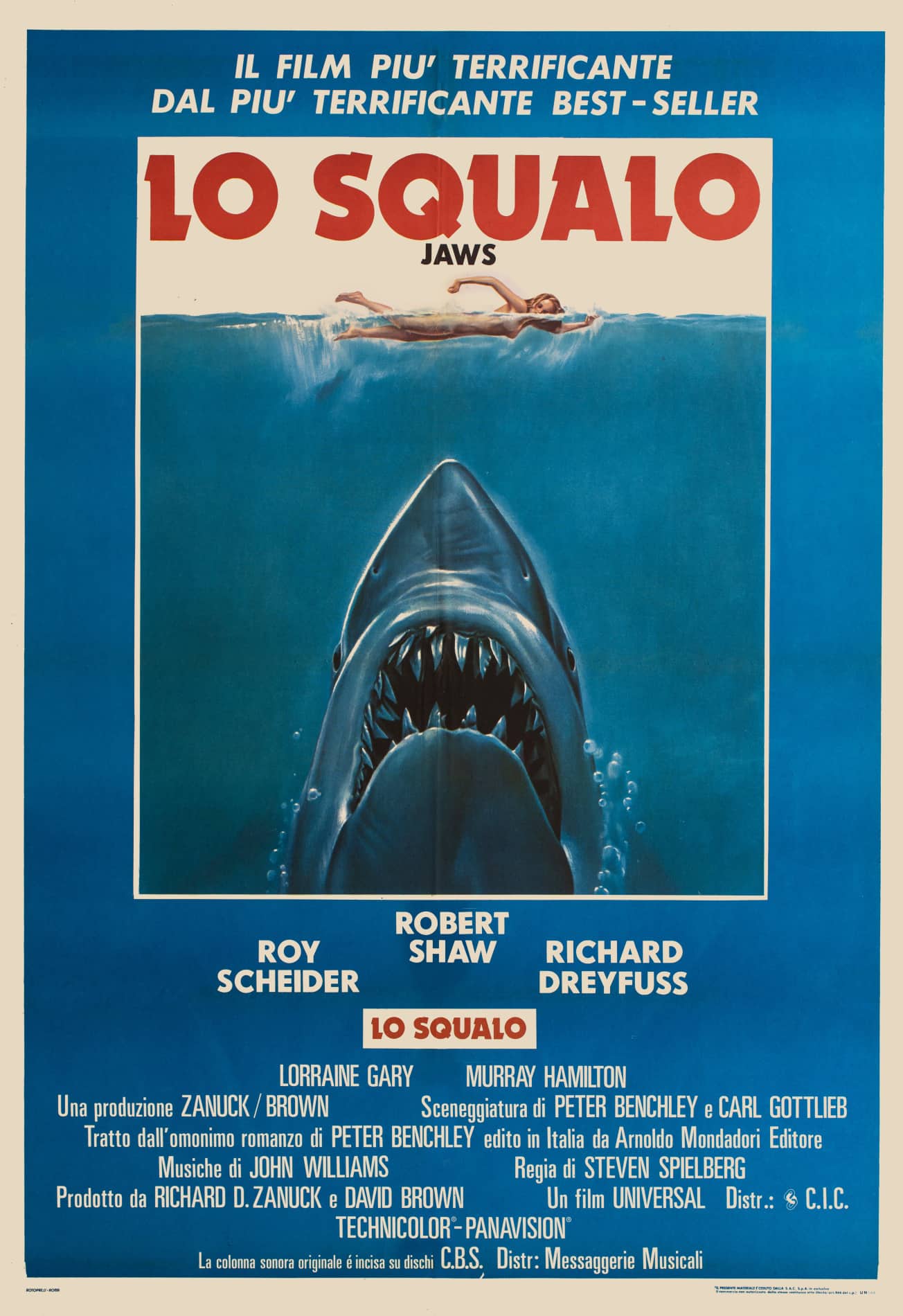 Il manifesto del film Lo Squalo, disegnato da Roger Kastel