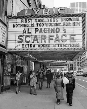 NEW YORK, NEW YORK--DECEMBER 20: The Universal Pictures film "Scarface" starring Al Pacino and Directed by Brian de Palma appears at The Lyric Theater on December 20, 1983 in New York City. (Photo by Al Pereira/Getty Images/Michael Ochs Archives)