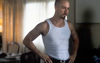 Edward Norton with hands at waist in a scene from the film 'American History X', 1998. (Photo by New Line Cinema/Getty Images)