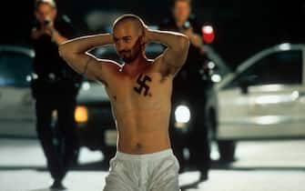 Edward Norton is surrounded by the police in a scene from the film 'American History X', 1998. (Photo by New Line Cinema/Getty Images)