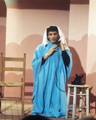 Italian actor Massimo Troisi member of the stand-up comedians group La Smorfia acting in the sketch The Nativity on the TV variety show Luna Park. 1979 (Photo by Mario Notarangelo/Mondadori via Getty Images)