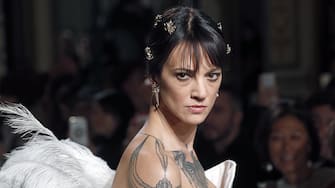 PARIS, FRANCE - JANUARY 21: Italian actress Asia Argento walks the runway during the Antonio Grimaldi Spring Summer 2019 show as part of Paris Fashion Week on January 21, 2019 in Paris, France. (Photo by Thierry Chesnot/Getty Images)