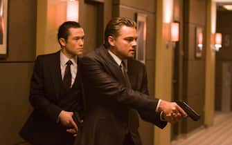 (L-r) JOSEPH GORDON LEVITT as Arthur and LEONARDO DiCAPRIO as Cobb in Warner Bros. Pictures’ and Legendary Pictures’ sci-fi action film “Inception,” a Warner Bros. Pictures release.