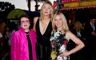 WESTWOOD, CA - SEPTEMBER 16:  Billie Jean King, Maria Sharapova and Elisabeth Shue attend the premiere of Fox Searchlight Picture 'Battle Of The Sexes' at Regency Village Theatre on September 16, 2017 in Westwood, California.  (Photo by Tibrina Hobson/Getty Images)