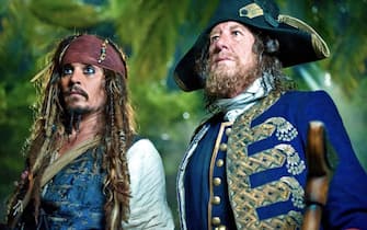 "PIRATES OF THE CARIBBEAN: ON STRANGER TIDES"

Captain Jack Sparrow (JOHNNY DEPP) and his old nemesis Captain Barbossa (GEOFFREY RUSH) are thrown together by fate in the search for the Fountain of Youth.

Ph: Peter Mountain

Â©Disney Enterprises, Inc.  All Rights Reserved.