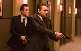 (L-r) JOSEPH GORDON LEVITT as Arthur and LEONARDO DiCAPRIO as Cobb in Warner Bros. Pictures’ and Legendary Pictures’ sci-fi action film “Inception,” a Warner Bros. Pictures release.