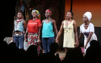 The first preview of the play 'Eclipsed' at the Golden Theatre - Curtain Call

Featuring: Zainab Jah, Saycon Sengbloh, Lupita Nyong'o, Pascale Armand, Akosua Busia
Where: New York, New York, United States
When: 23 Feb 2016
Credit: Joseph Marzullo/WENN.com

**No Contact Music**