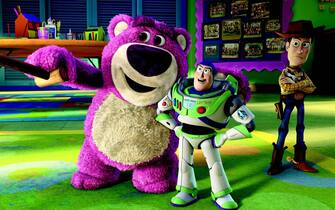 TOY STORY 3

(L-R) Lots-oâ  -Hugginâ   Bear, Buzz Lightyear, Woody
 
Â©Disney/Pixar.  All Rights Reserved.